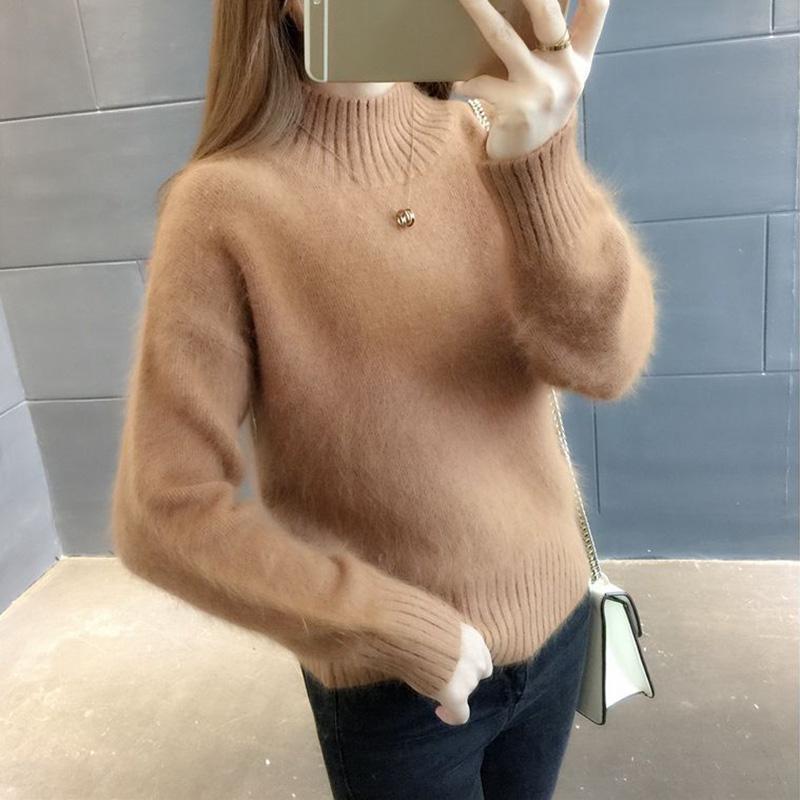 Non-shedding Mink Velvet Sweater Women's Short Loose Knit Sweater New Half High Collar Top