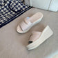 7cm High-heel Sandals and Slippers Slope-heel Ladies Slippers Thick-soled Non-slip Leather Mother Shoes Beach Shoes Casual Shoes Outdoor Slippers