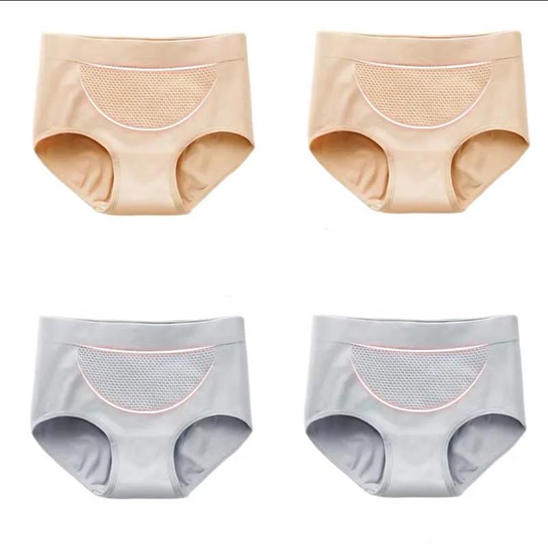 4 Pcs Women's cotton Mid-waist solid Warm belly Underwear Cotton Stalls Hips seamless panties Lower Abdomen Slimming Postpartum Breathable Underwear