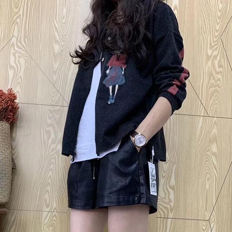 Little Girl Jacquard Knitted Cardigan Color Matching Wild Long-sleeved Sweater Retro Thin Jacket Women