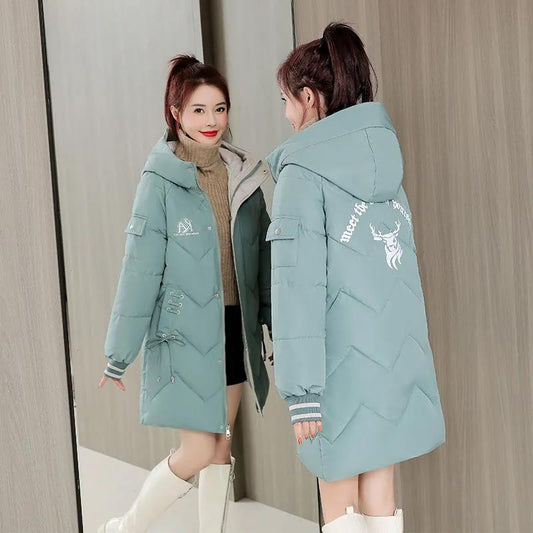 Down Cotton Bread Jacket Women's Mid-length Korean Cotton-padded Jacket Fashion Thick Cotton-padded Coat Loose Large Size Jacket