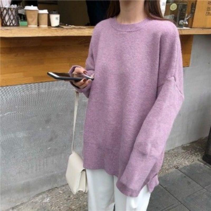 Pofulove Elegant cute sweater women milk blue sweater forest autumn and winter loose long tide