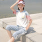 Sports Suit Women's Short-sleeved Cute T-shirt Summer Casual Loose Sports Pants Fabric Soft and Light Breathable Home Wear Sports Suit