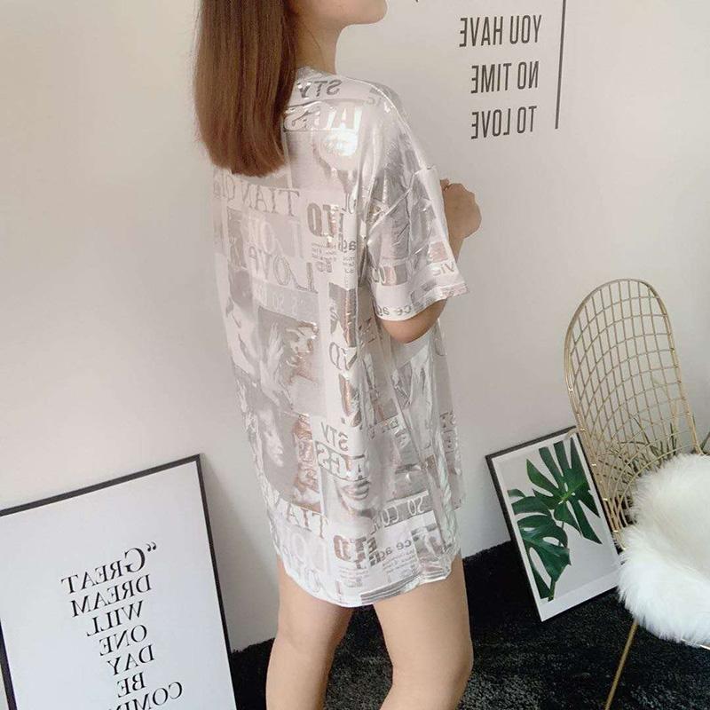 Women Dress Girl Loose O-Neck Short Sleeve Casual Long T-shirt Dress Big Loose Home Comfort