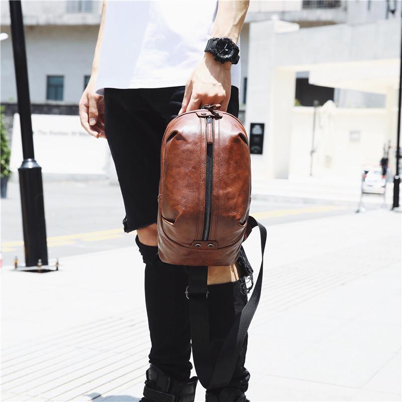 Chest Bag Men Coffee Large Capacity Multi-pocket Leather Shoulder Bag Outdoor Sports Pockets