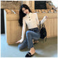 Fashion Sweater Women's Button Design Autumn and Winter Wild Slim Bottoming Sweater