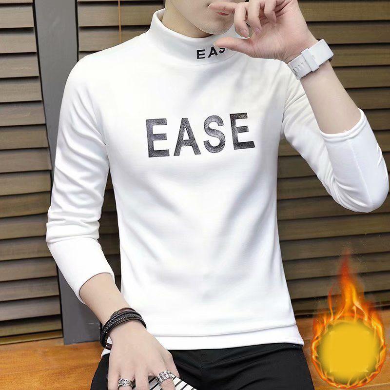 Winter Half-high Collar Long-sleeved T-shirt Men's Plus Fleece Inner Warm Bottoming Shirt