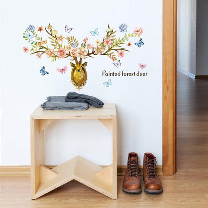 Yellow Butterfly Sika Deer Nordic Background Decoration Removable Wall Sticker fast deer wallpaper