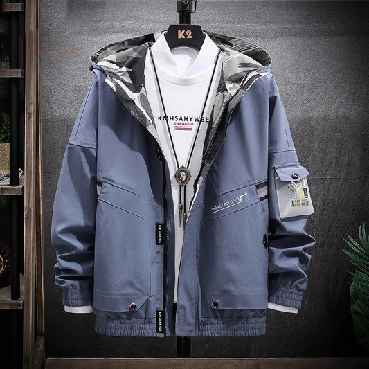 Spring & Fall Hooded Workwear Men Boutique Jacket Solid Color Casual Top Soft and Comfortable Coat Large Size