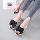 Size 35-40 Summer Women All-match Bow Slippers Outdoor Pearl High Heels Sandals Bohemian Beach Wear-resistant Non-slip Slippers Wedge Platform Sandals
