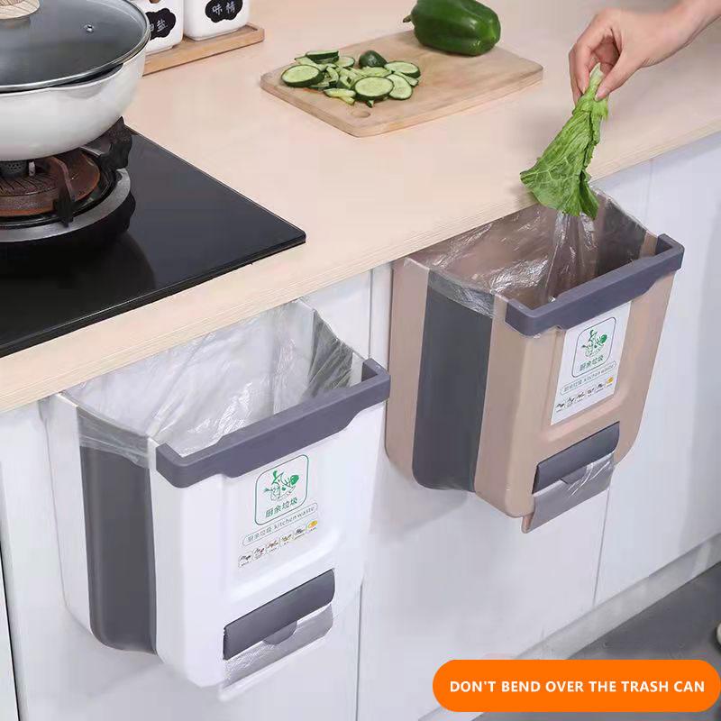 Foldable Trash Can Cabinet Door Wall-mounted Waste Bin Large-capacity Multi-functional Labor-saving Storage Bin Kitchen Organizer