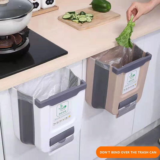 Foldable Trash Can Cabinet Door Wall-mounted Waste Bin Large-capacity Multi-functional Labor-saving Storage Bin Kitchen Organizer