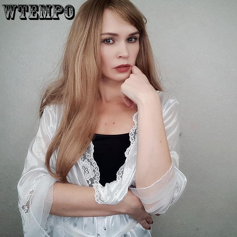 Lace Bandage Erotic Nightgown Trumpet Sleeve Maxi Nightdress Sleepwear Women Sexy Babydoll Lingerie