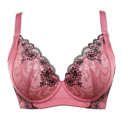 Women's Sexy Lace Floral Underwear Small Breasts Gathered Adjustable Bra Big Breasts Full Cup Adjustable Comfortable Girl's Bra Embroidered Brassiere