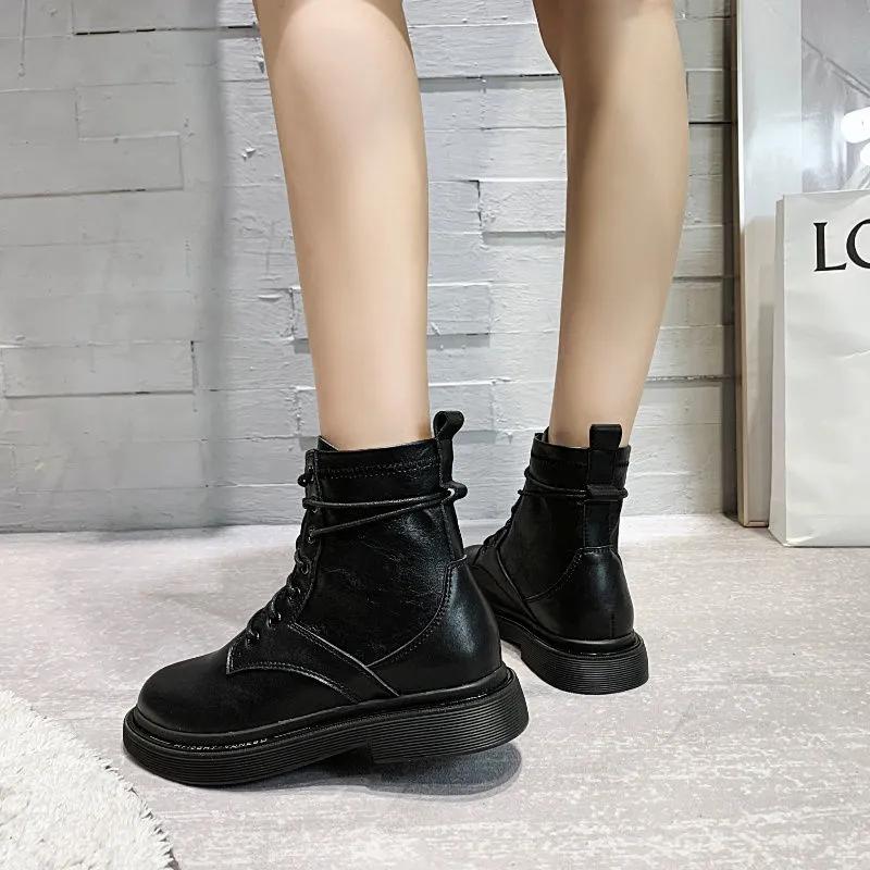 Ladies Martin Boots Non-slip Wear-resistant Autumn and Winter Real Cowhide Snow Boots British Style Short Boots Lightweight Waterproof Leather Shoes