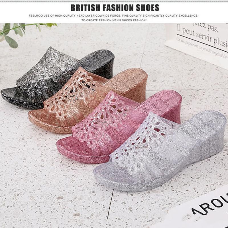 High-heeled Sandals and Slippers Plastic Non-slip Home Bathroom Thick-soled Slippers Ladies Beach Shoes Outer Wear Fish Mouth Sandals