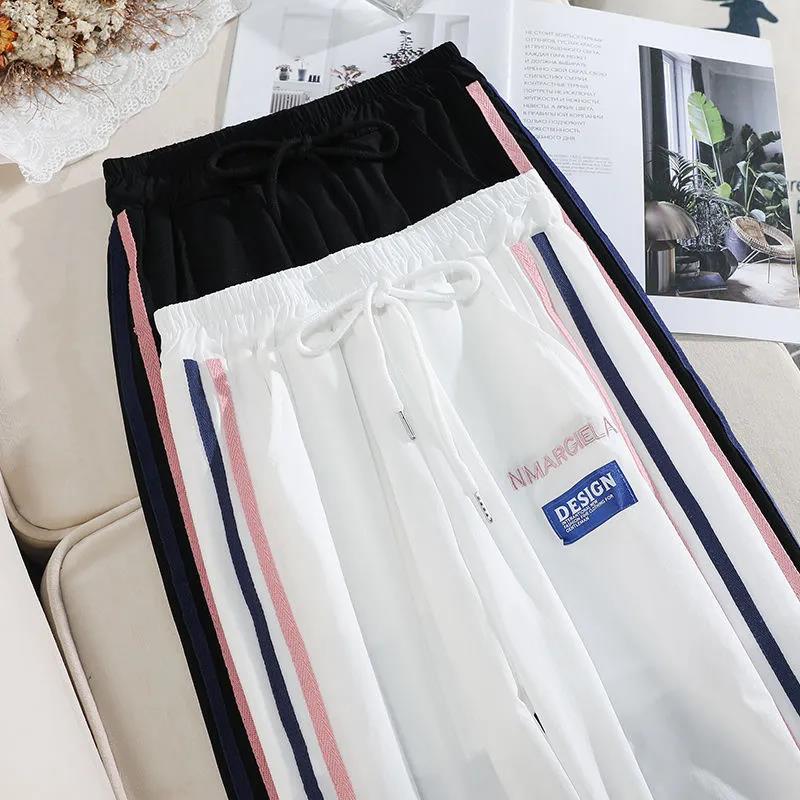 Ice Silk Sports Pants Women's Summer Casual Loose Loose Wild Side Strips Quick-drying Thin Section Nine-point Pants Women