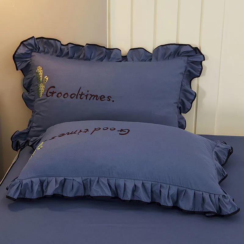 Letter Embroidery Pillowcases A Pair of Pillowcases Large 48x74cm Student Dormitory Single Double Bed Supplies