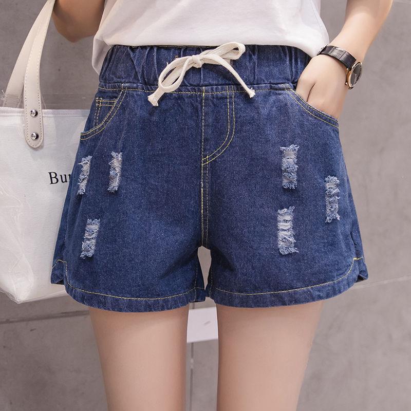 Plus Fat Plus Size Women's Loose Denim Shorts Female High Waist Fat Sister Elastic Waist Wide Leg Pants