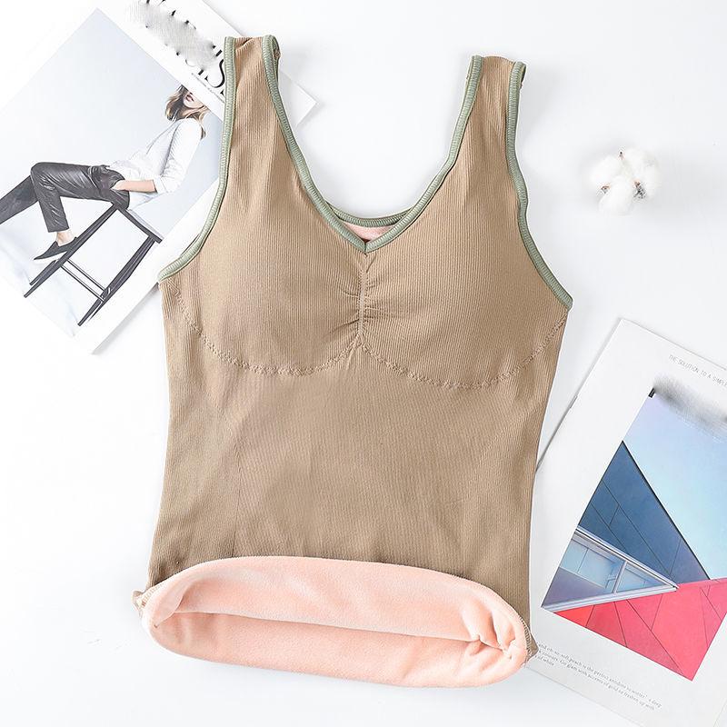 Warm Vest Underwear Women Plus Velvet Thickening with Chest Pad Tight-fitting Inner Wear with Chest Support Sexy Sleeveless Bottoming Shirt