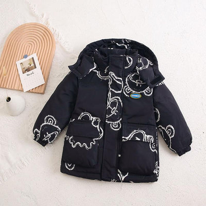 Winter White Duck Down Girls Disposable Down Jacket Thicken Plus Fleece Hooded Warm Cotton Jacket