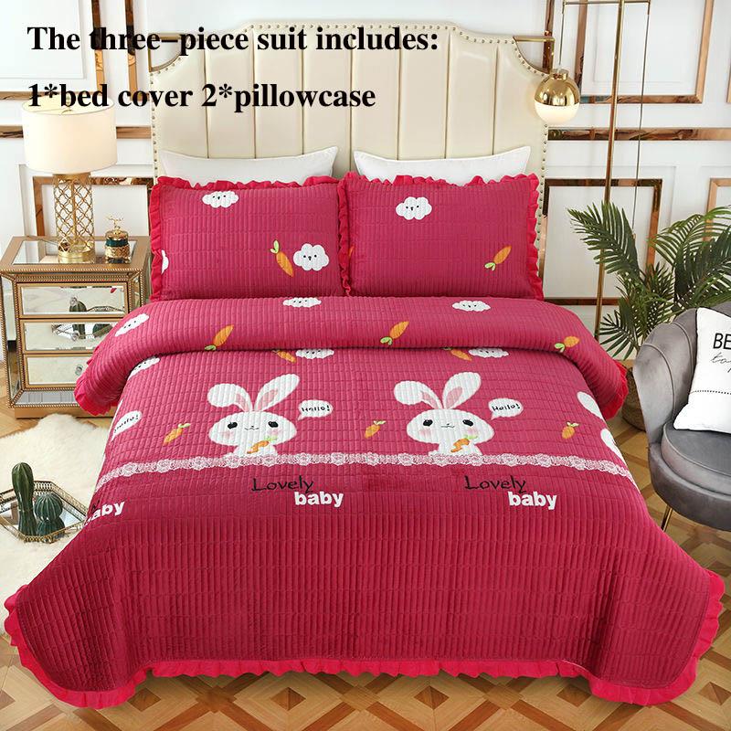 Two-sided Bed Cover Cushion Crystal Velvet Bed Cover Three-piece Quilted Bed Sheet Pillowcase Set