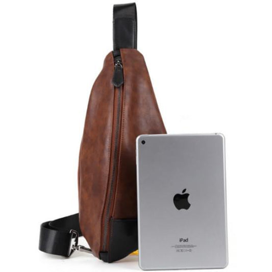 Chest Bag Men's Large Capacity Pu Leather Messenger Bag Outdoor Riding Sports Travel Shoulder Bag