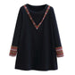 Women's Fashion Casual Tops Splicing Ethnic style Long Sleeve Ladies Loose O-Neck Sweatshirt Pullovers
