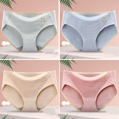 4 Pairs of Women's Cotton Antibacterial Mid-waist Underwear Women's Breathable Seamless Underwear Student Korean Version Plus Size Briefs