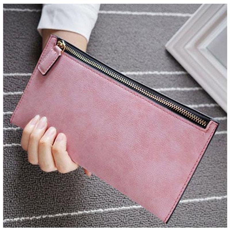 Stylish Slim Ladies' Long and Frosted Wallet Large Capacity Clutch Bag Zipper Zero Wallet Card Bag