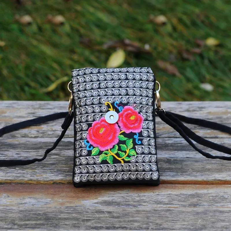 Ethnic Style Women Printing Canvas Embroidery Crossbody Bag Exquisite High Quality Elegant Phone Bag