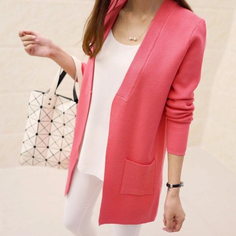 Spring and Autumn Wear Loose Sweater Mid-length Knitted Cardigan Jacket Wide V-neck Casual Women's Jacket