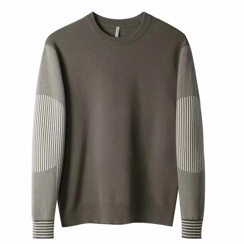 Men's Round Neck Pullover Sweater for Fall/winter New Style Splicing Long-sleeved Slim-fitting Sweater All-match Bottoming Shirt