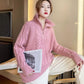 Fleece Half Turtleneck Zip Sweater Loose Lazy Style Thick Outerwear Sweater