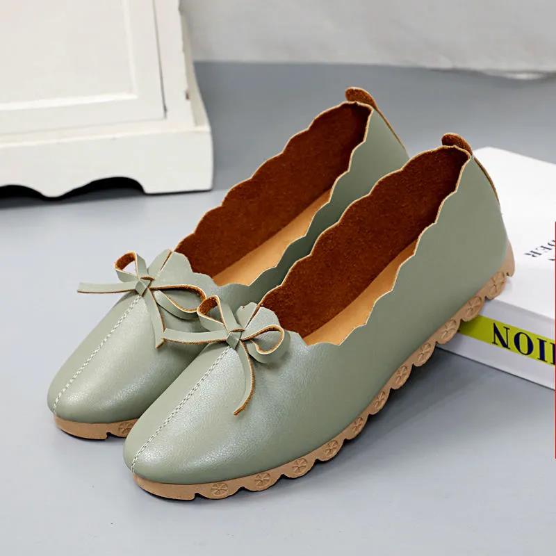 Spring and Autumn Korean Version of Shallow Mouth Mother Shoes All-match Soft-soled Round Toe Pedal Bowknot Work Lazy Shoes