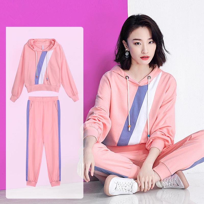 Two Pcs Set Wild Long -Sleeved Casual Sweatshirt Set Large Size Spring And Autumn Women 'S Clothing