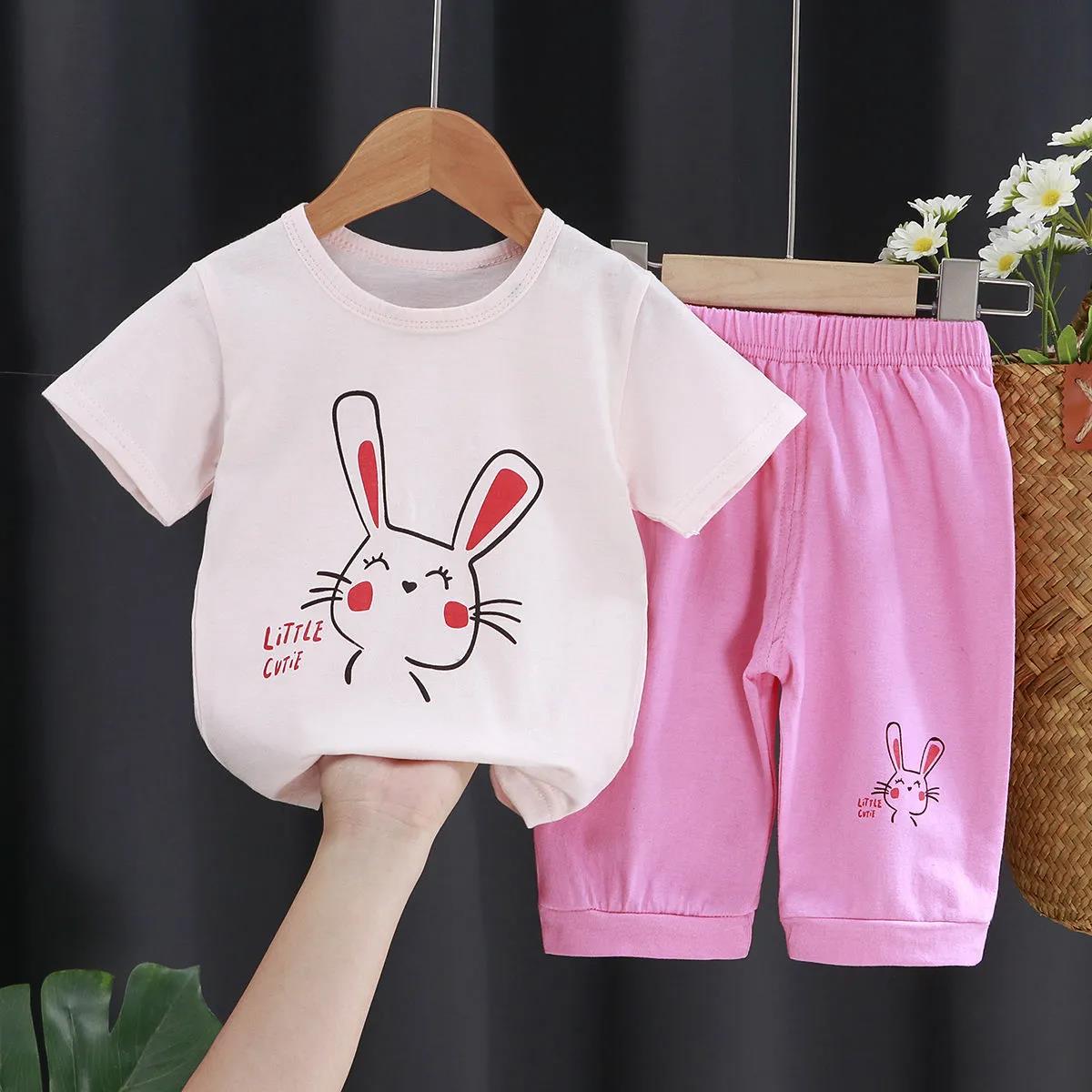 Children's Suit Summer Thin Short Sleeve Suit Boys and Girls Loose Korean Printed Animal T-shirt Shorts Two Piece Set