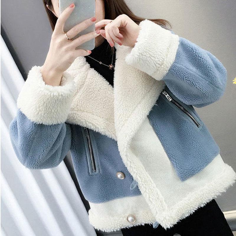 Autumn and Winter Lamb Wool Coat Women's Short Loose Knitting Fur One Thick Sweater Cardigan Women