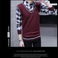 Autumn and Winter Men's Sweater Shirt Fake Two-piece Plus Velvet Thick Knit Sweater Slim Pullover for Teenagers