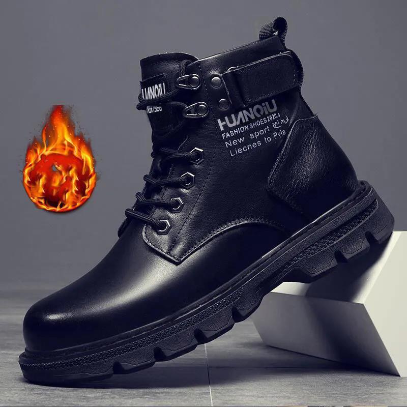 Autumn and Winter Plus Velvet Korean Version of The British Martin Boots Men's Leather Boots