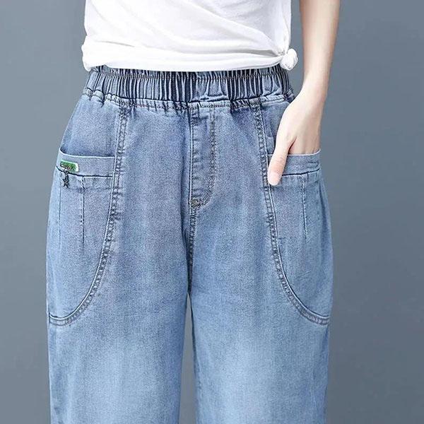 Women's Autumn Cropped Pants Loose Solid Color Long Jeans Spring High Waist Haren Pants Large Size Streetwear Pants