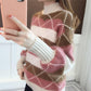 Women Sweater Round Collar Colorblock Long Sleeve Knit Top Multicolor with Splicing Thin Sweaters