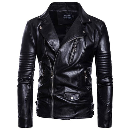Men's Lapel Motorcycle Leather Zipper PU Large Size Cool Fashion Leather Jacket