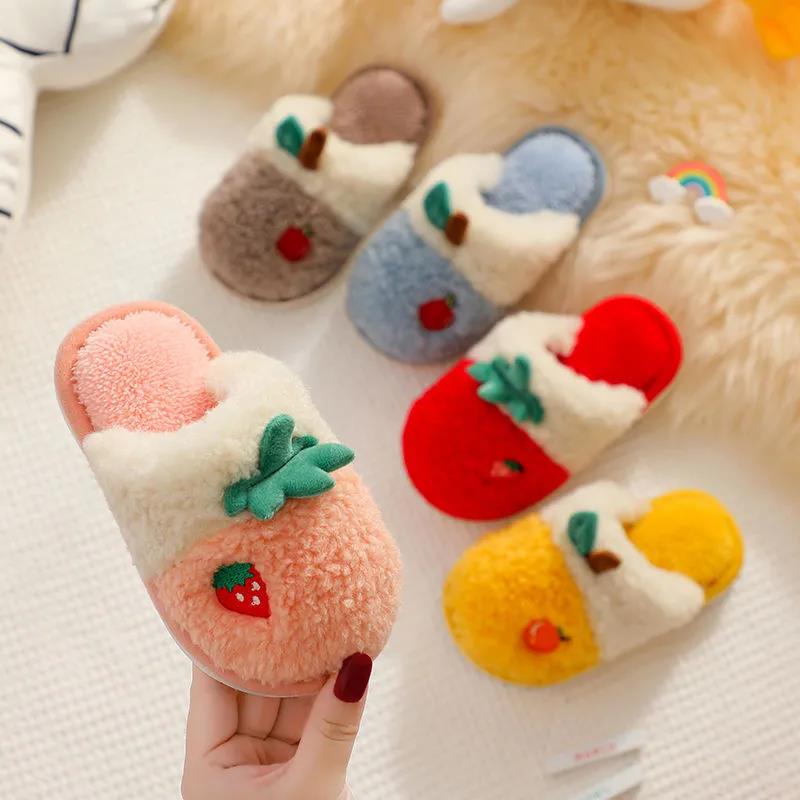 Winter Children's Cotton Slippers Boys and Girls' Warm and Anti-skid Cartoon Princess Parent-child Wool Bag Heel Cotton Slippers Baby Slippers