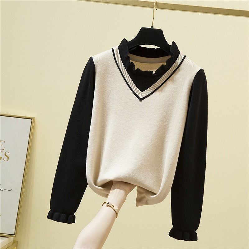 Fall/winter Korean Version of Loose Outer Wear All-match Fake Two-piece Japanese Sweater Sweater Top Women's Bottoming Shirt