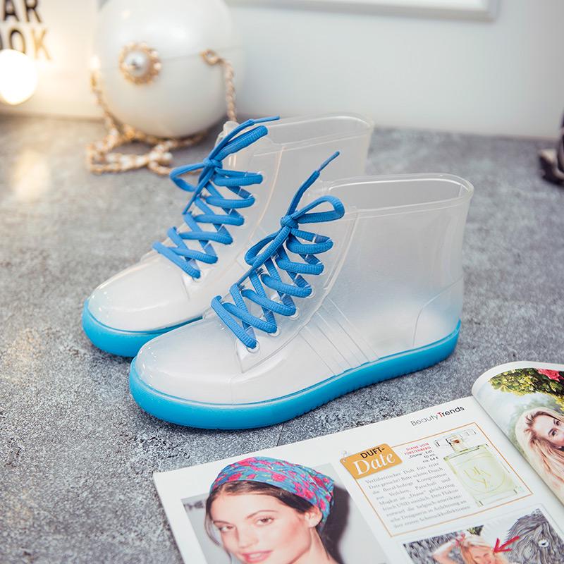 Jelly Transparent Non-slip Fashion Waterproof Shoes Rain Boots Rain Boots Rubber Shoes Overshoes Water Boots Women Short Tube Adult Summer
