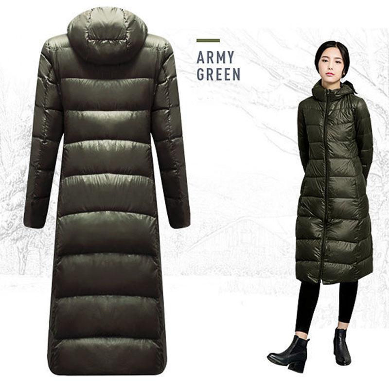 Long Down Jacket Women Winter Ultra Light Down Coat Female Hooded Puffer Jacket  Ladies Large Size Warm White Down Parka Outwear