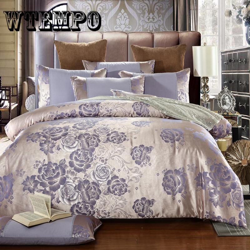 4pcs Home Textile Luxury Jacquard Satin Silk Bedding Set King Queen Size Duvet Cover Set