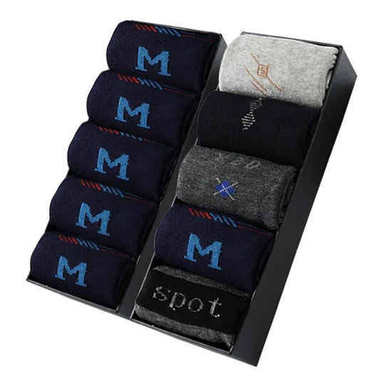 10 Pairs of Medium Tube Socks Men's Winter Printing Anti-penetration and Deodorant Cotton Socks Business Men's Socks