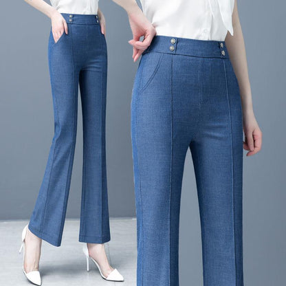 Micro-flared Tencel Jeans Women's Summer High-waist Slim-fitting Straight Thin Casual Trousers Wide-leg Pants